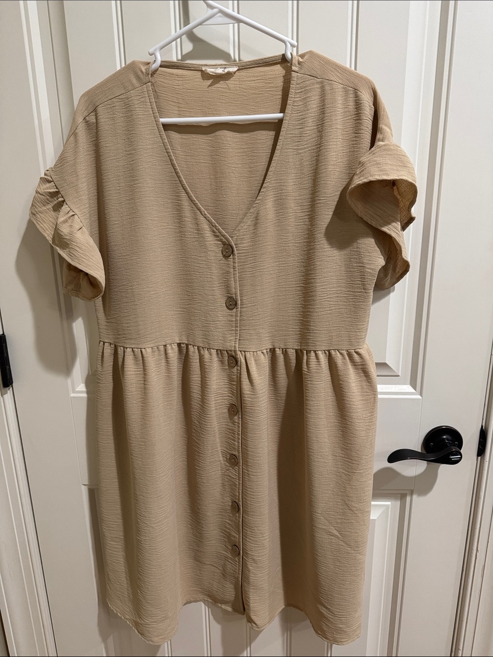 Easel Beige Button-Front Midi Dress